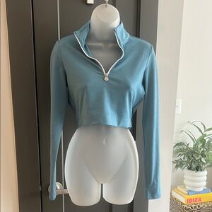 Blue Long Sleeve Zip-Up Women's Top